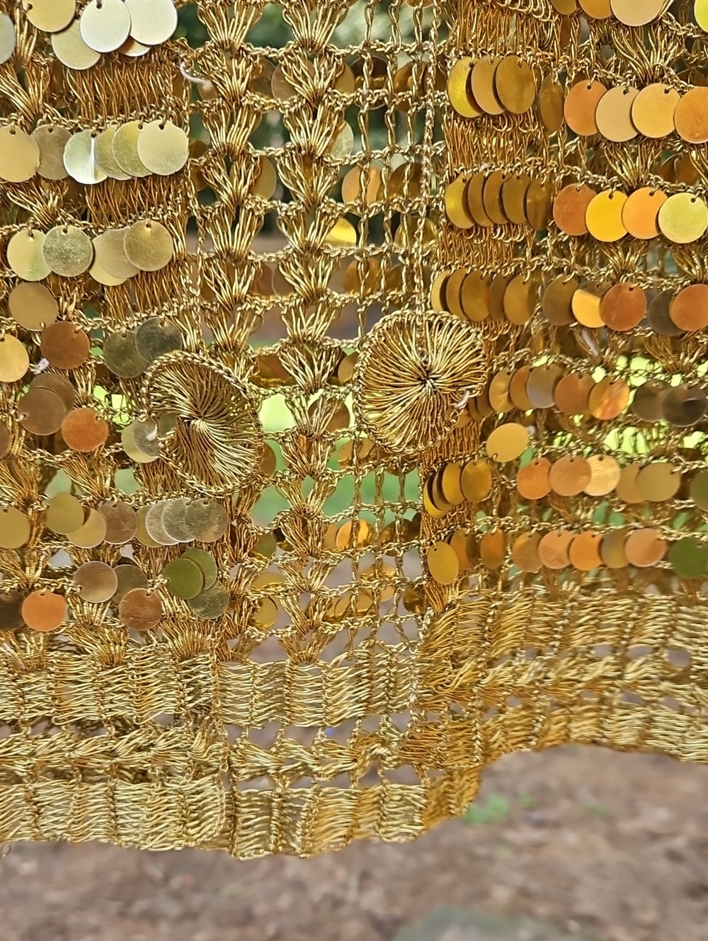 Vintage Women's Gold Sequin Crochet Vest - Shimmering Open-Knit Layer - Picture 16 of 17